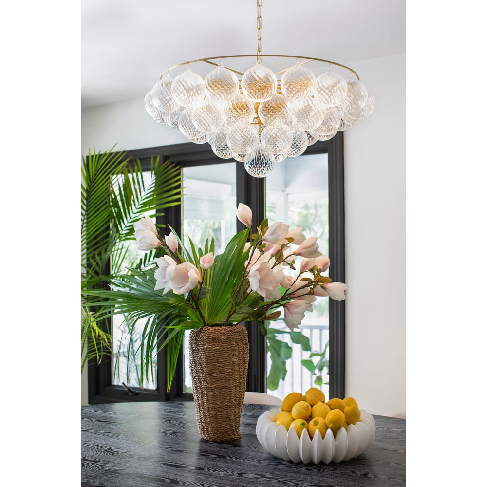 Velineon Chandelier Clear Glass Globe Aged Brass Elegant