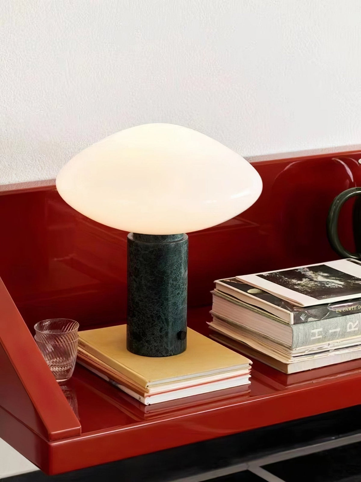 Lioralira Table Lamp with Glass Shade and Green Marble Base