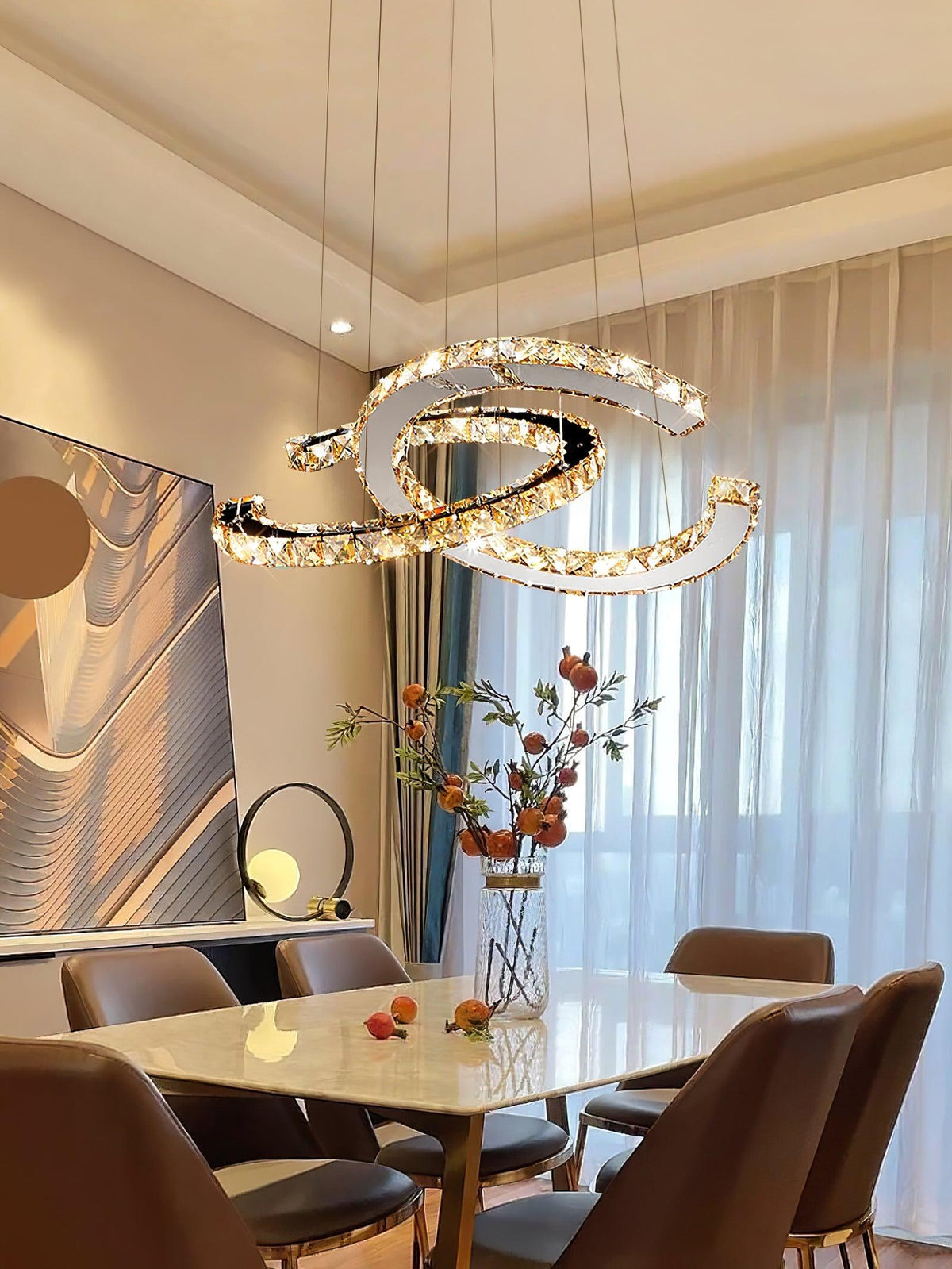 Luxisine Chandelier Crystal Double C Modern Silver 2-Ring