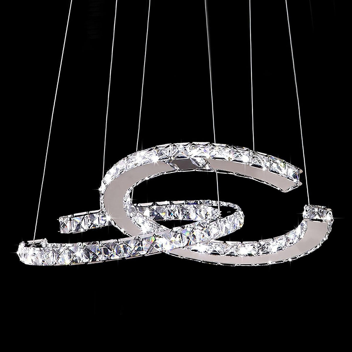 Luxisine Chandelier Crystal Double C Modern Silver 2-Ring