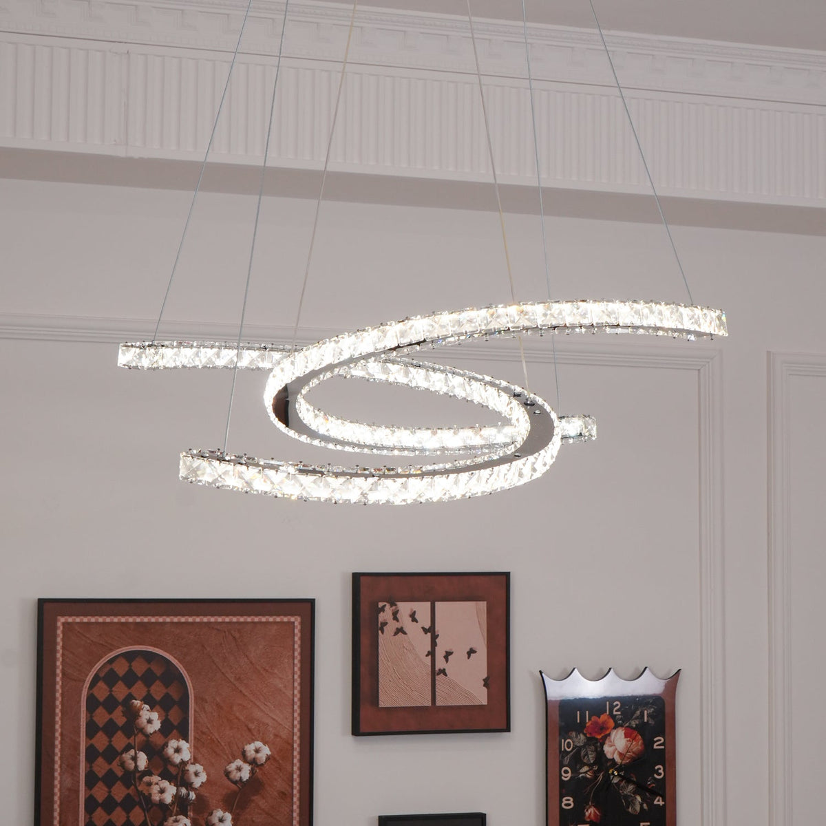 Luxisine Chandelier Crystal Double C Modern Silver 2-Ring