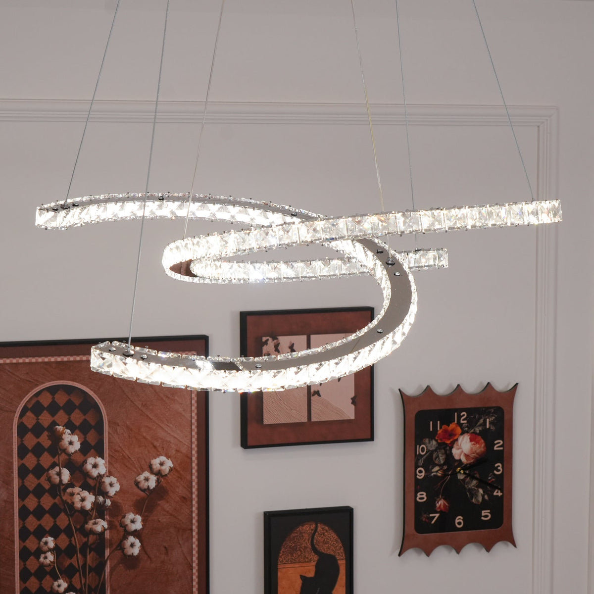 Luxisine Chandelier Crystal Double C Modern Silver 2-Ring