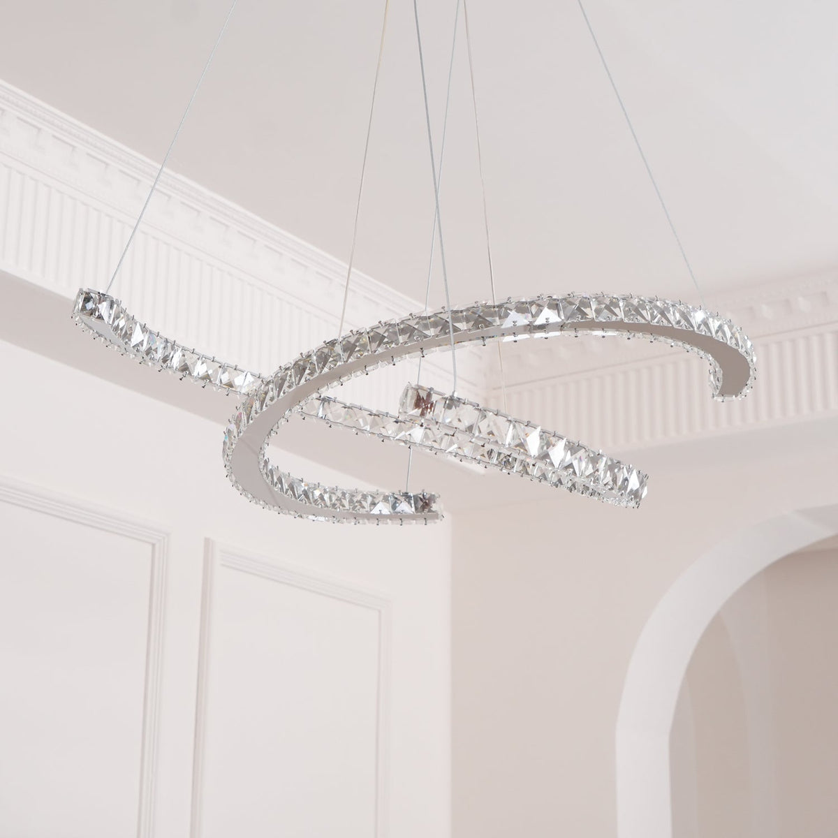 Luxisine Chandelier Crystal Double C Modern Silver 2-Ring