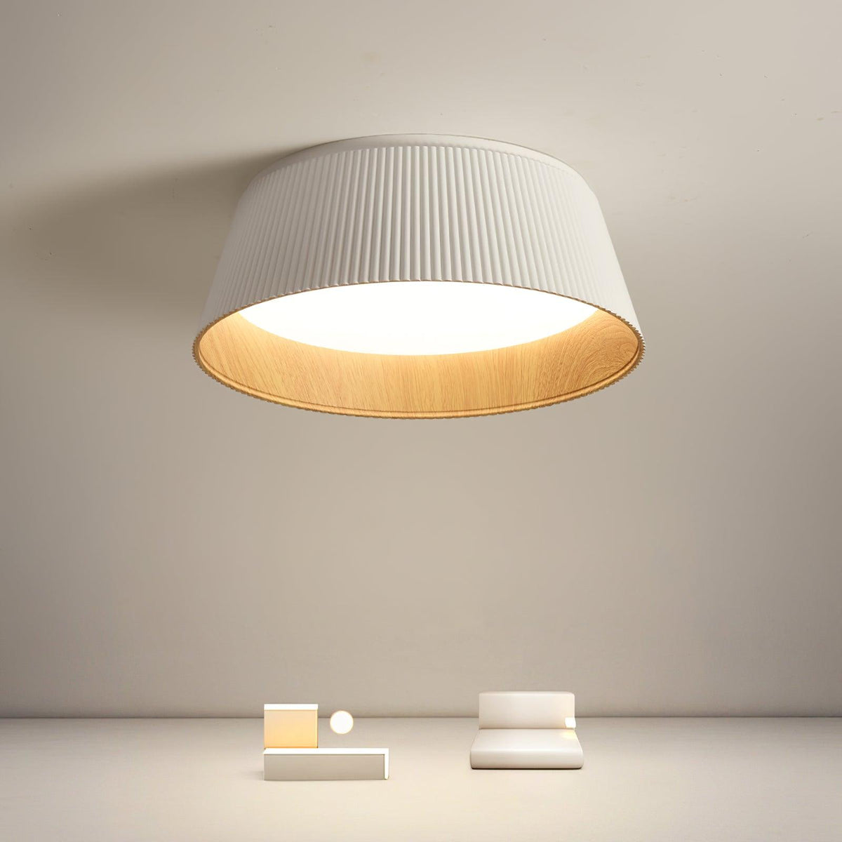 Rineia Ceiling Lamp Ribbed Drum Wood Elegant Contemporary