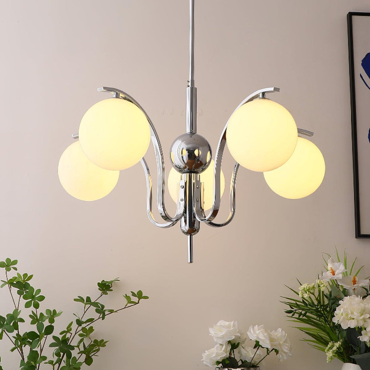 Eiroaria Chandelier Chrome Glass Modo Deco Elegant