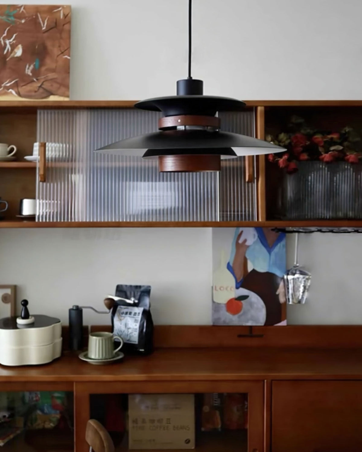 Xyla Pendant Lamp Wood Layered Shade Nordic Dining