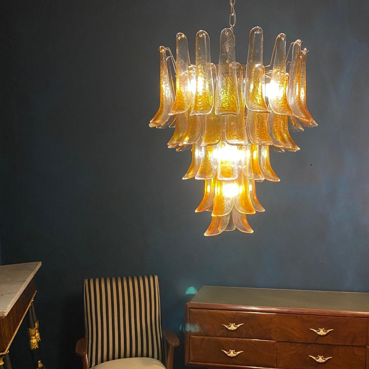 Celorian Chandelier Amber Petals Murano Glass Layered Lotus