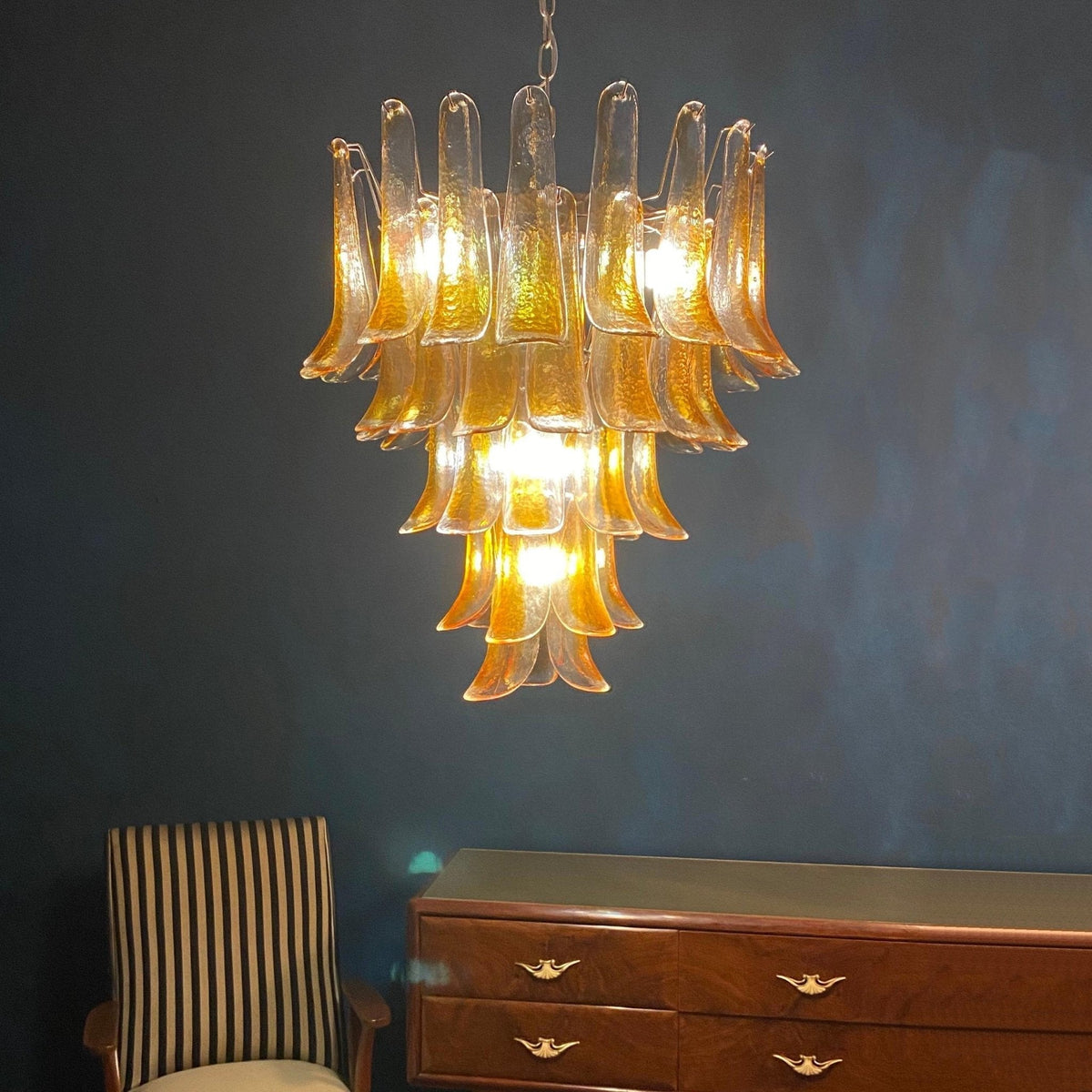 Celorian Chandelier Amber Petals Murano Glass Layered Lotus
