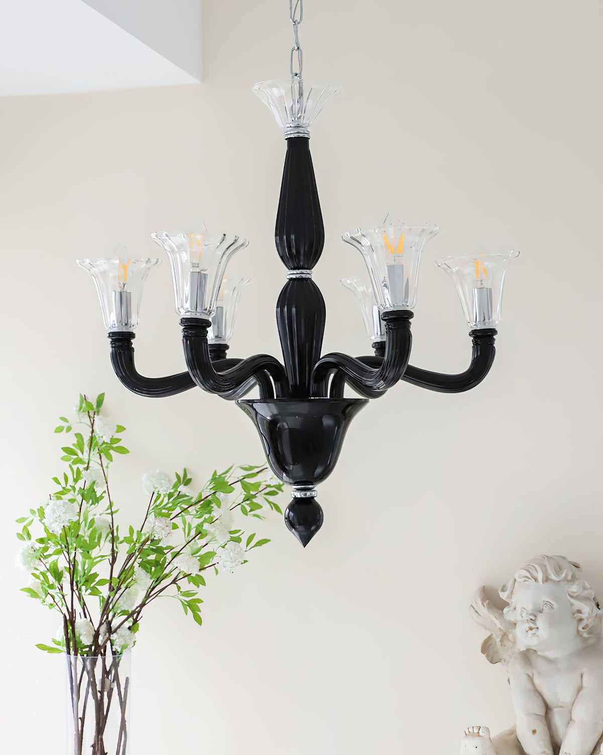 Silten Chandelier Black Murano Candle Arm Glass Classic