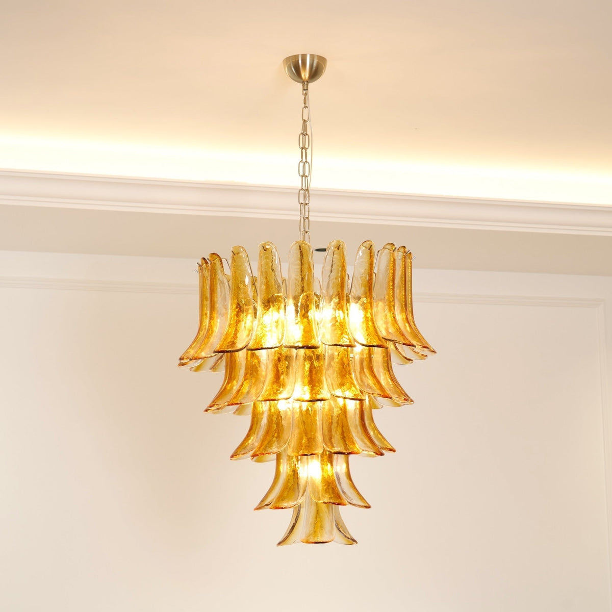 Liorisissa Chandelier Amber Lily Murano Glass Layered Centerpiece