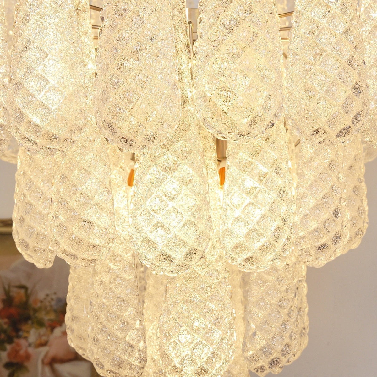 Velerine Chandelier Clear Murano Glass Dewdrop Layered