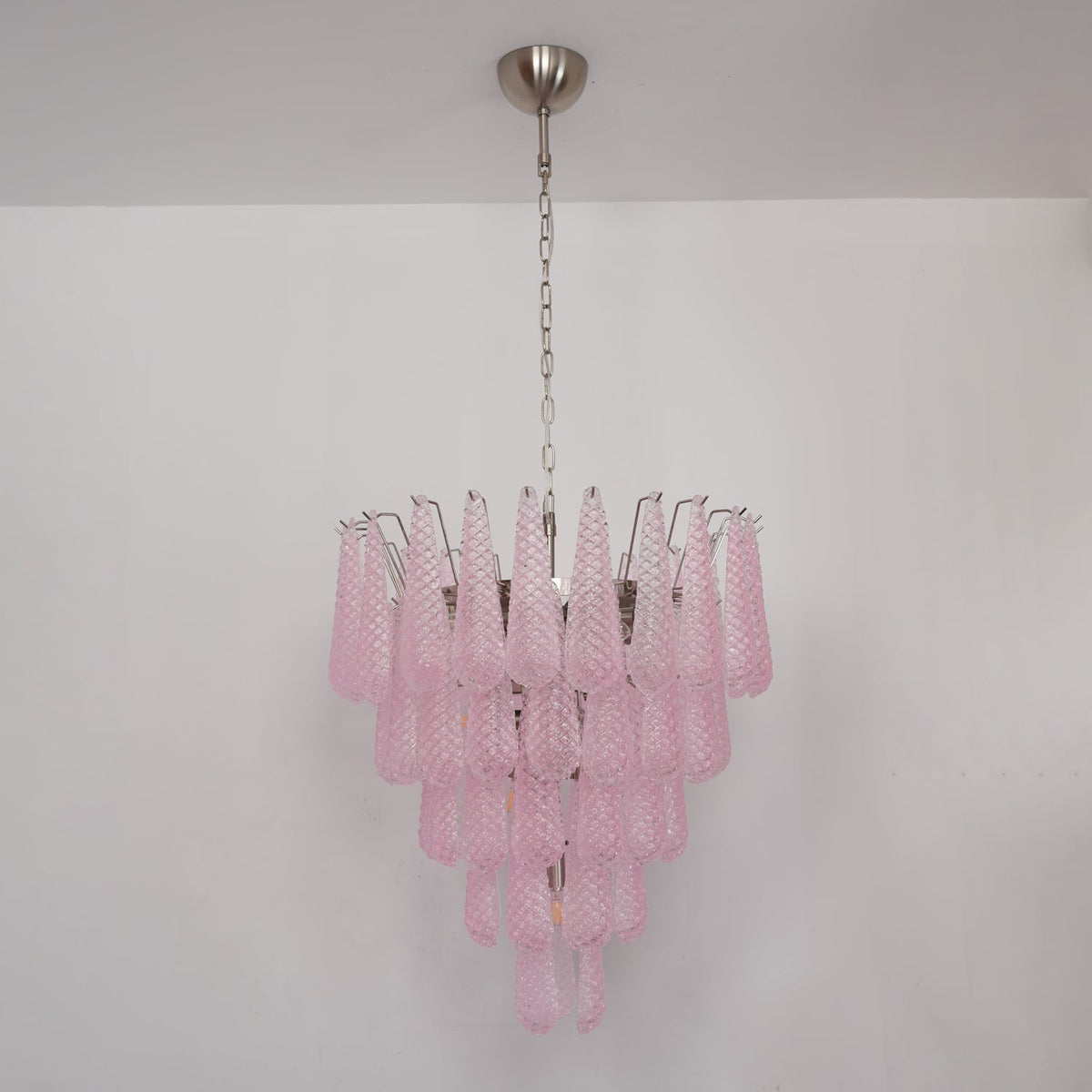 Veliena Chandelier Pink Droplet Murano Glass Diamond Pattern Waterfall