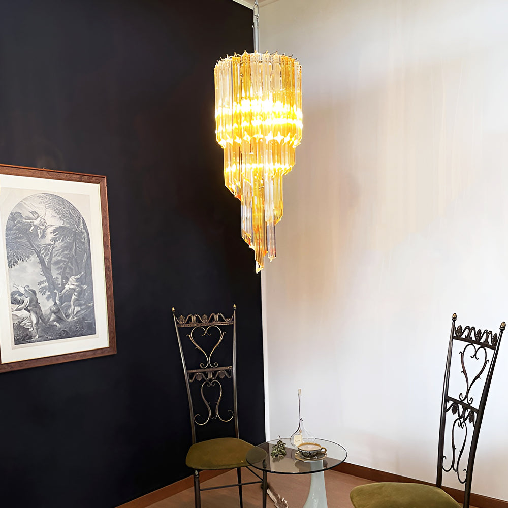 Reninelle Chandelier Spiral Pink Prism Tiered