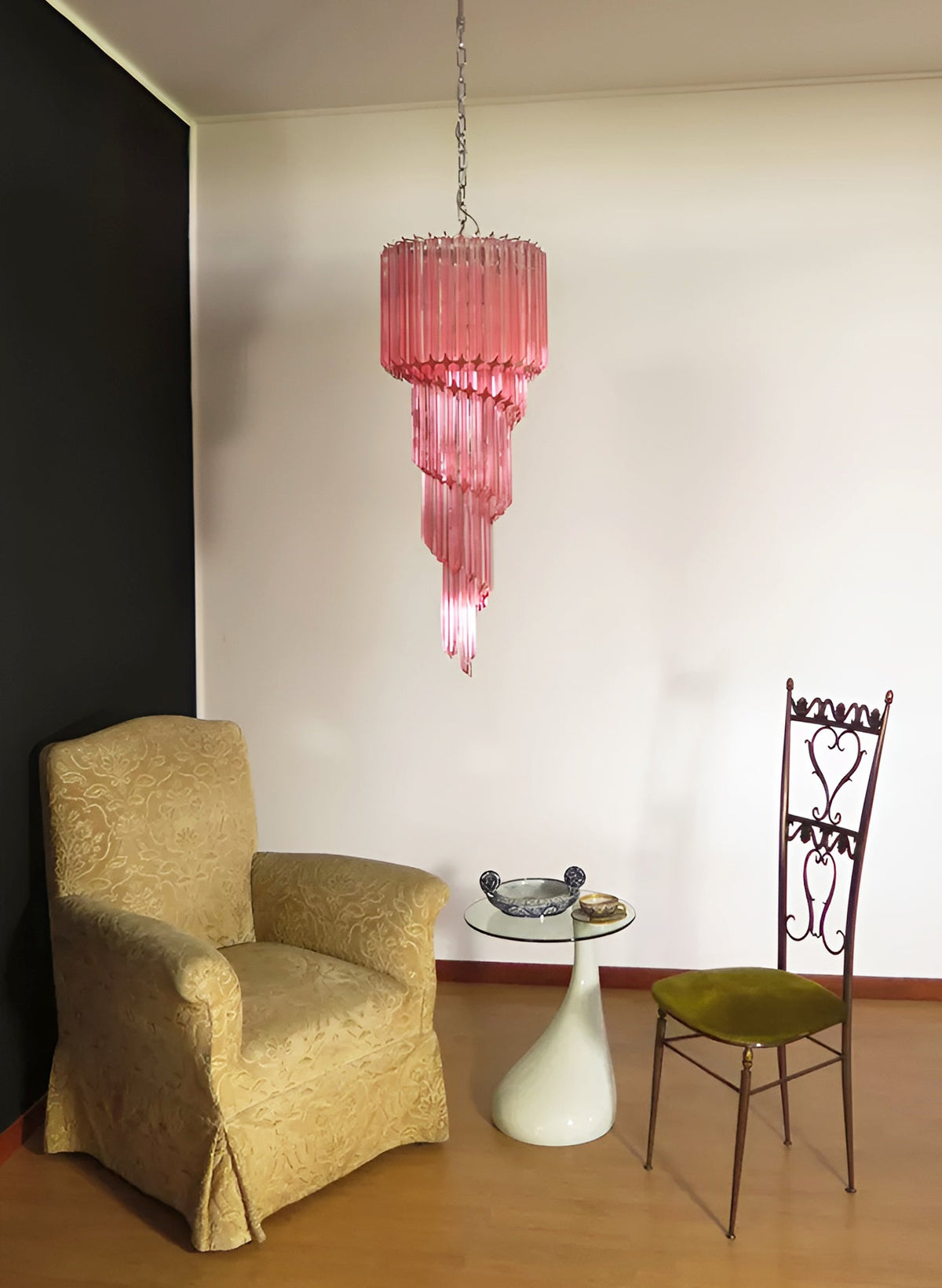 Reninelle Chandelier Spiral Pink Prism Tiered