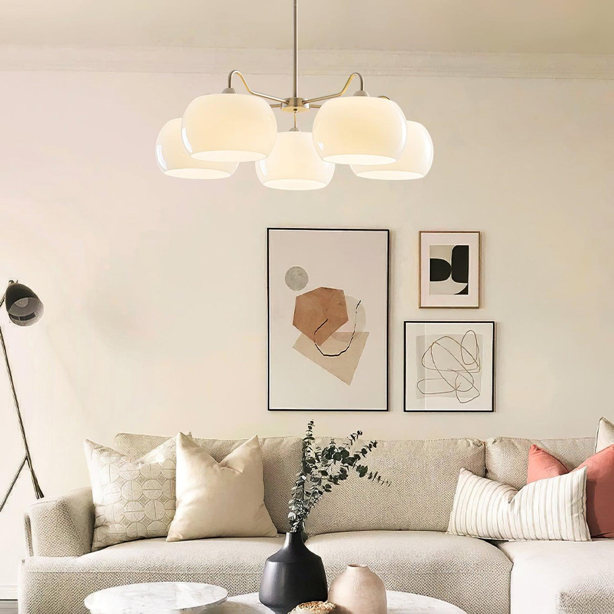 Kade Chandelier White Glass Persimmon Shape