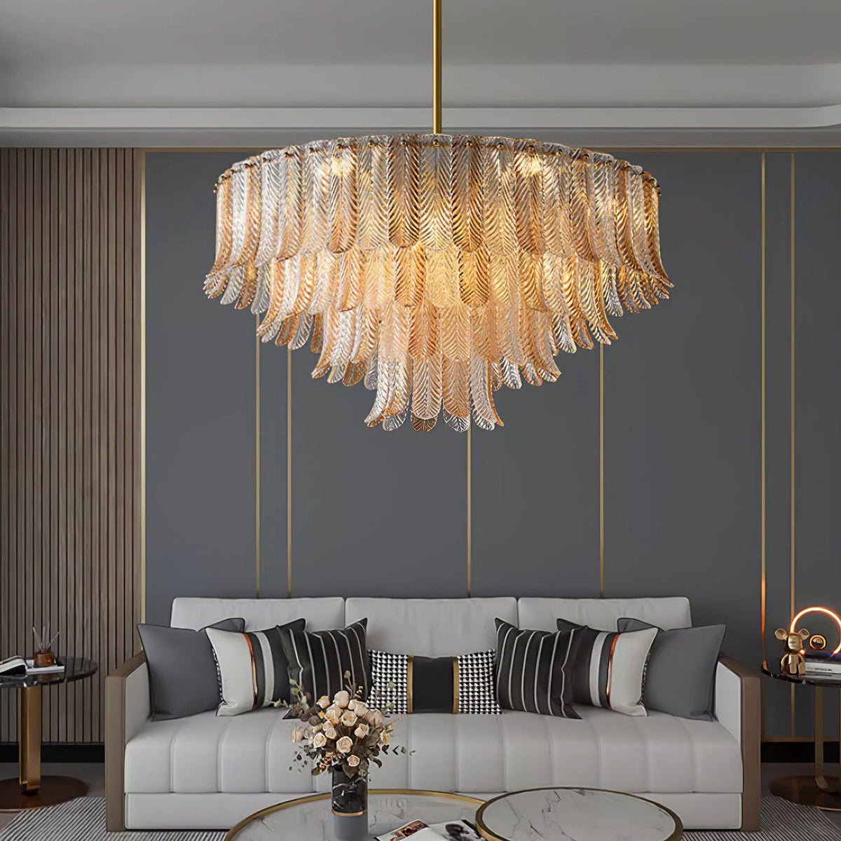 Liorelena Chandelier Glass Leaf Gold Tapered