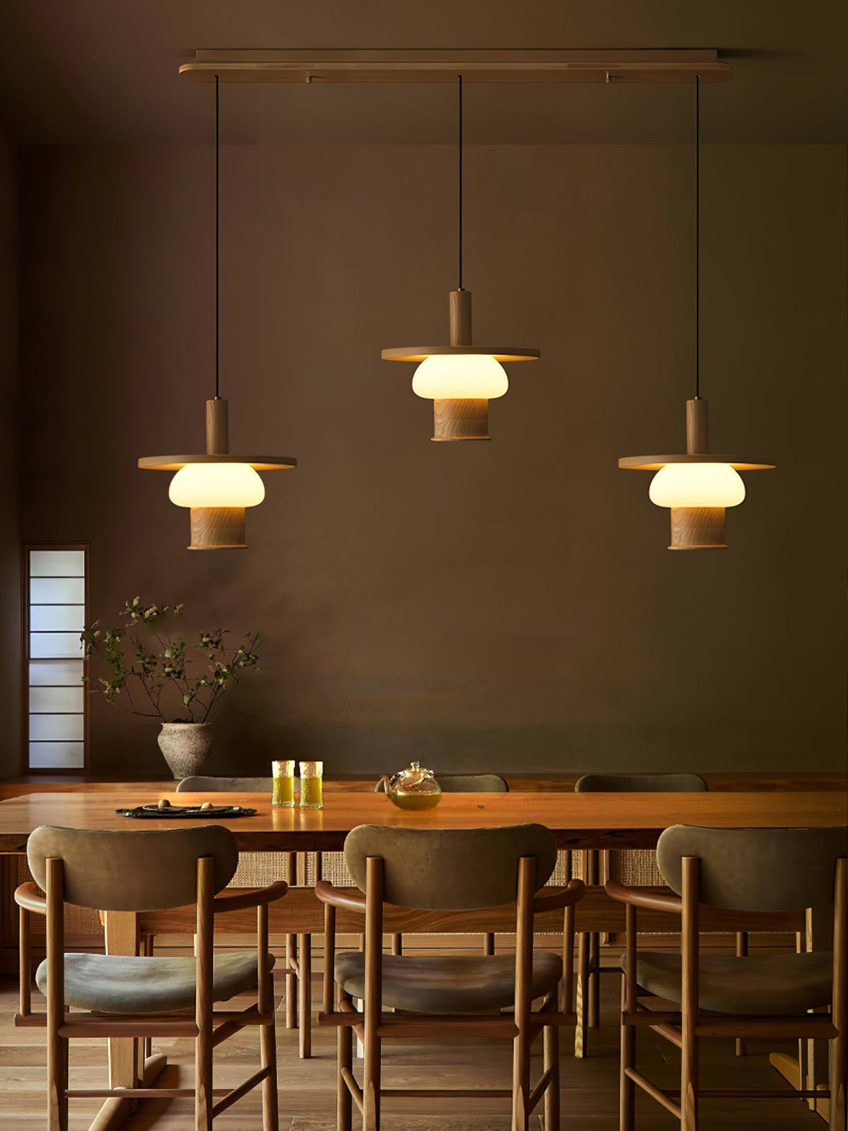 Zephaan Traditional Art Classic Glass Wood Pendant Light