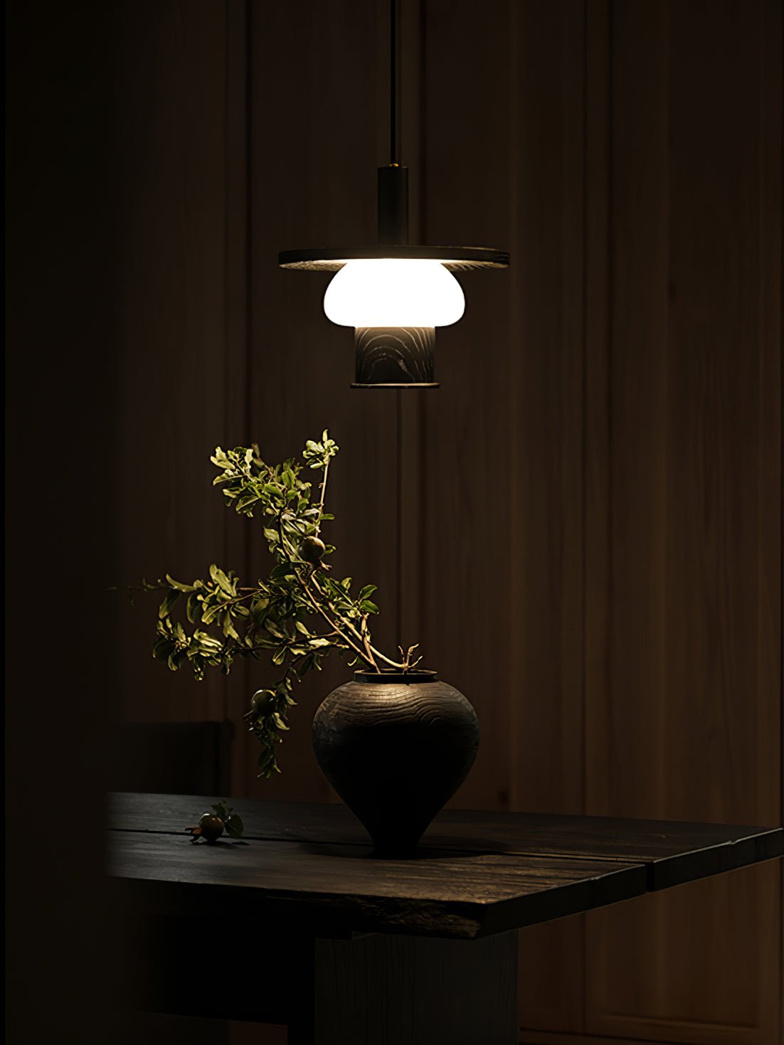 Zephaan Traditional Art Classic Glass Wood Pendant Light