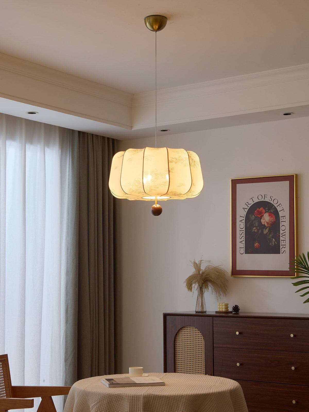 Sylaeria Wood & Fabric Pendant Light