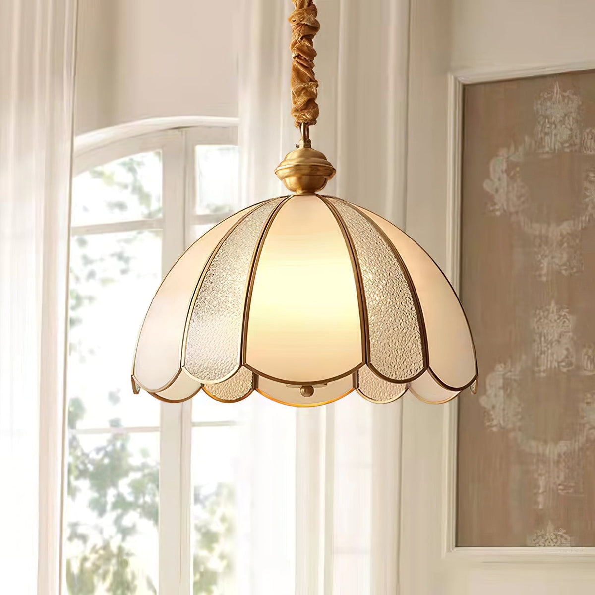 Lunell Traditional Art Brass Glass Pendant Light