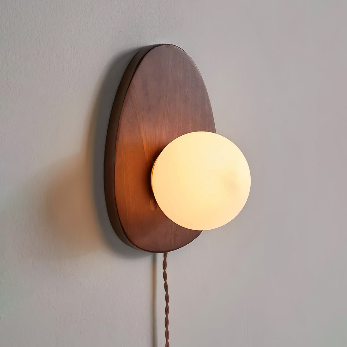 Nylaeiel Nordic Art Plug-in Walnut Glass Wood Wall Lamp