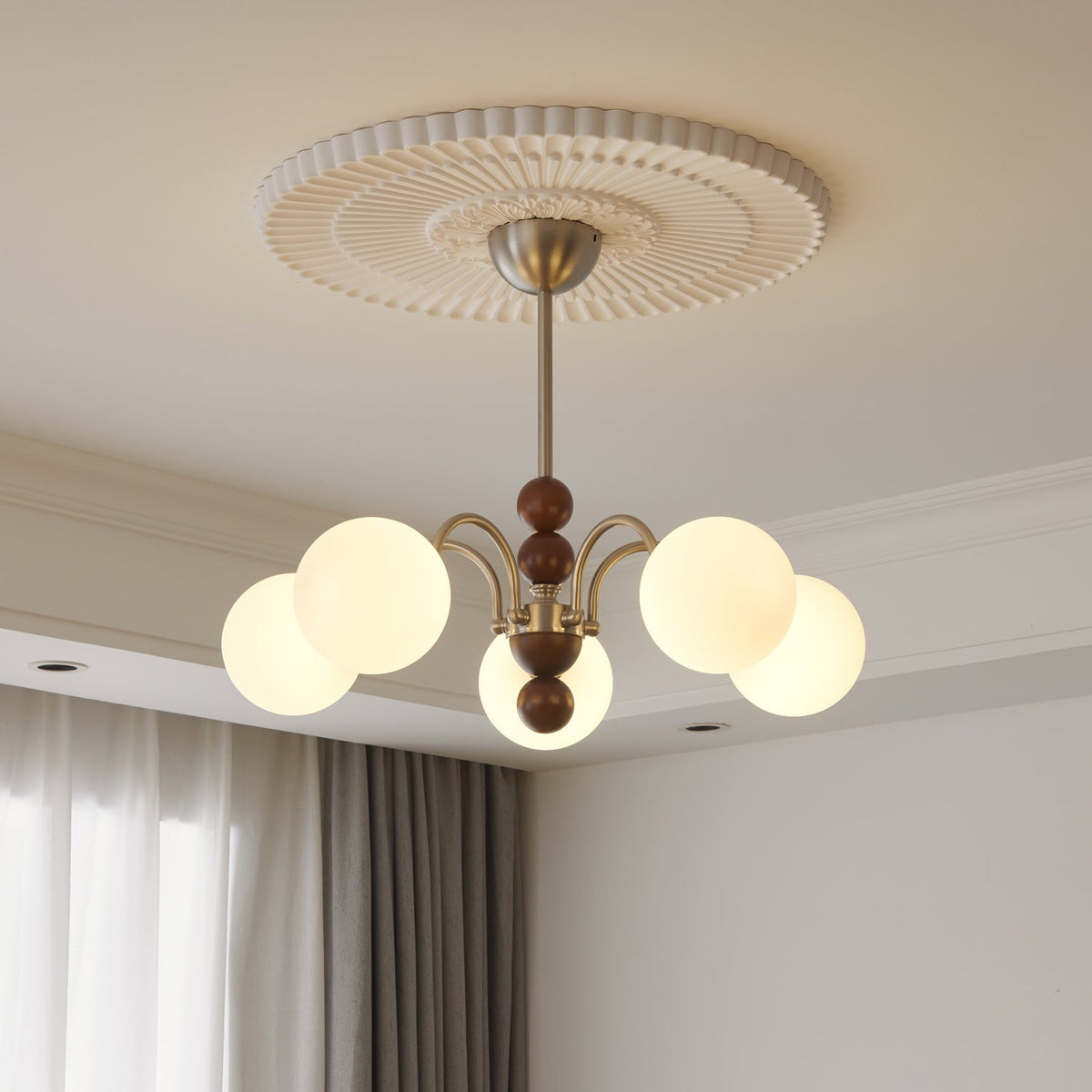 Orbital Premium Nordic Art Curve Wood Glass Chandelier