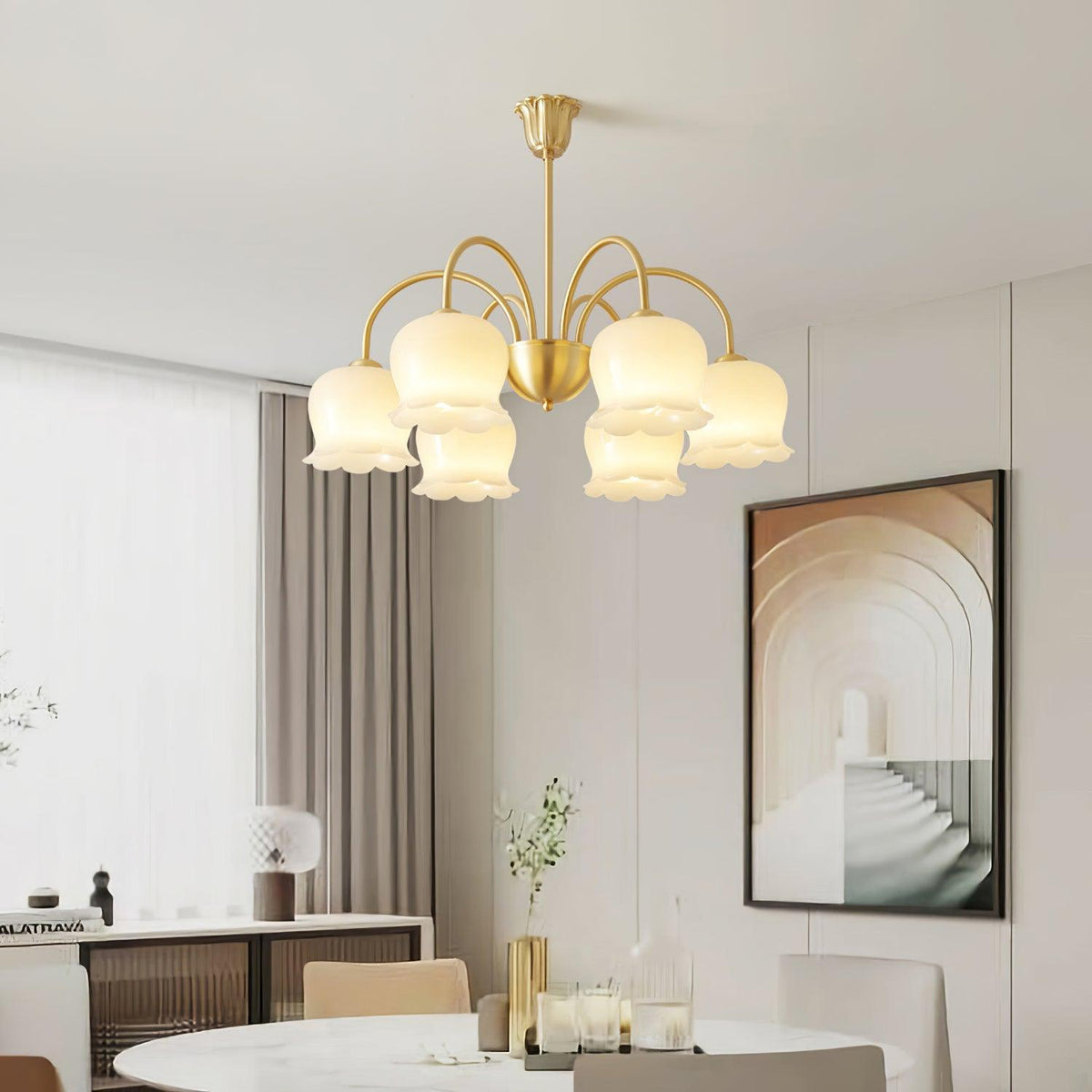 Solenora Chandelier Brass Elegant Curved Arm