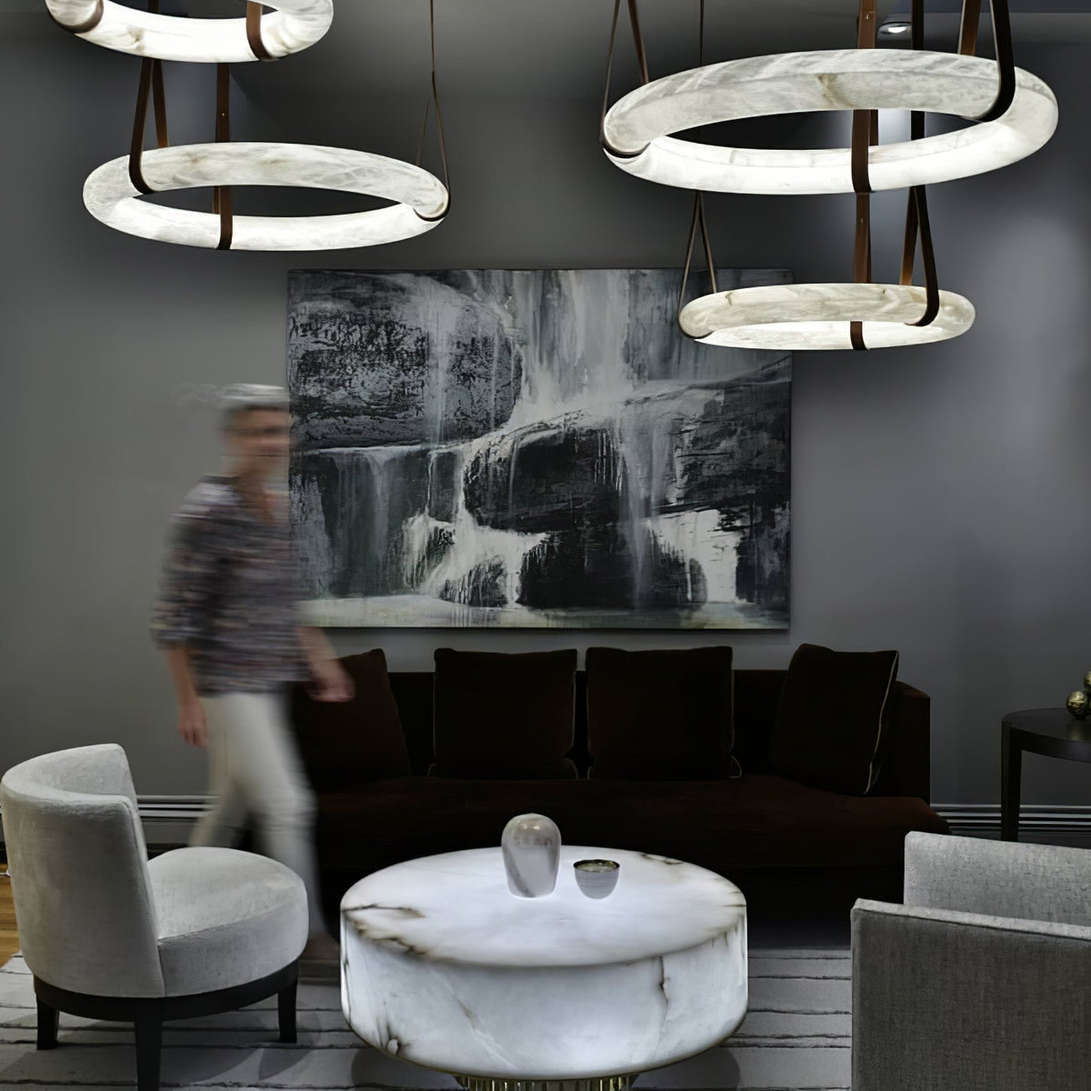 Tarys Alabaster Chandeliers Ring Leather Strap Version B