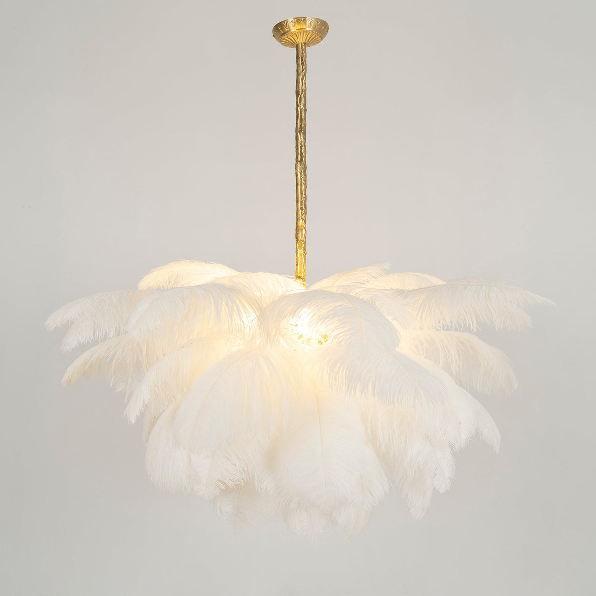 Auralira Chandelier Ostrich Feather Large Brass Stem