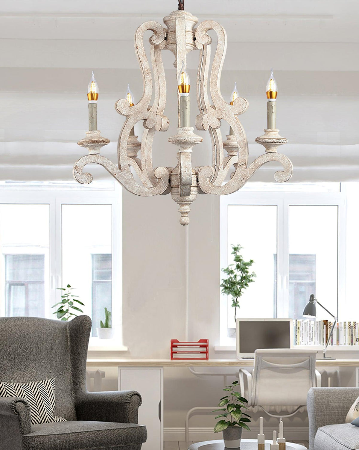 Arixy Chandelier Wooden Candle Mid-Century