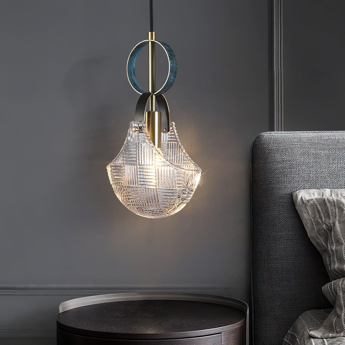 Eirerine Pendant Light Glass Brass Teal