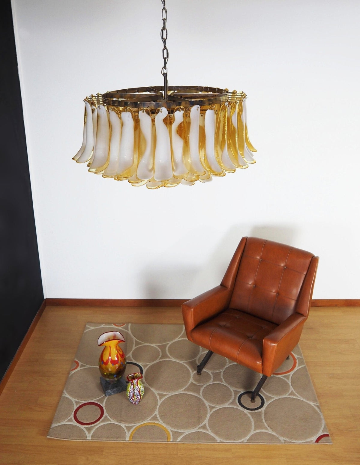 Equvel Chandelier Amber Murano Glass Petal Elegant
