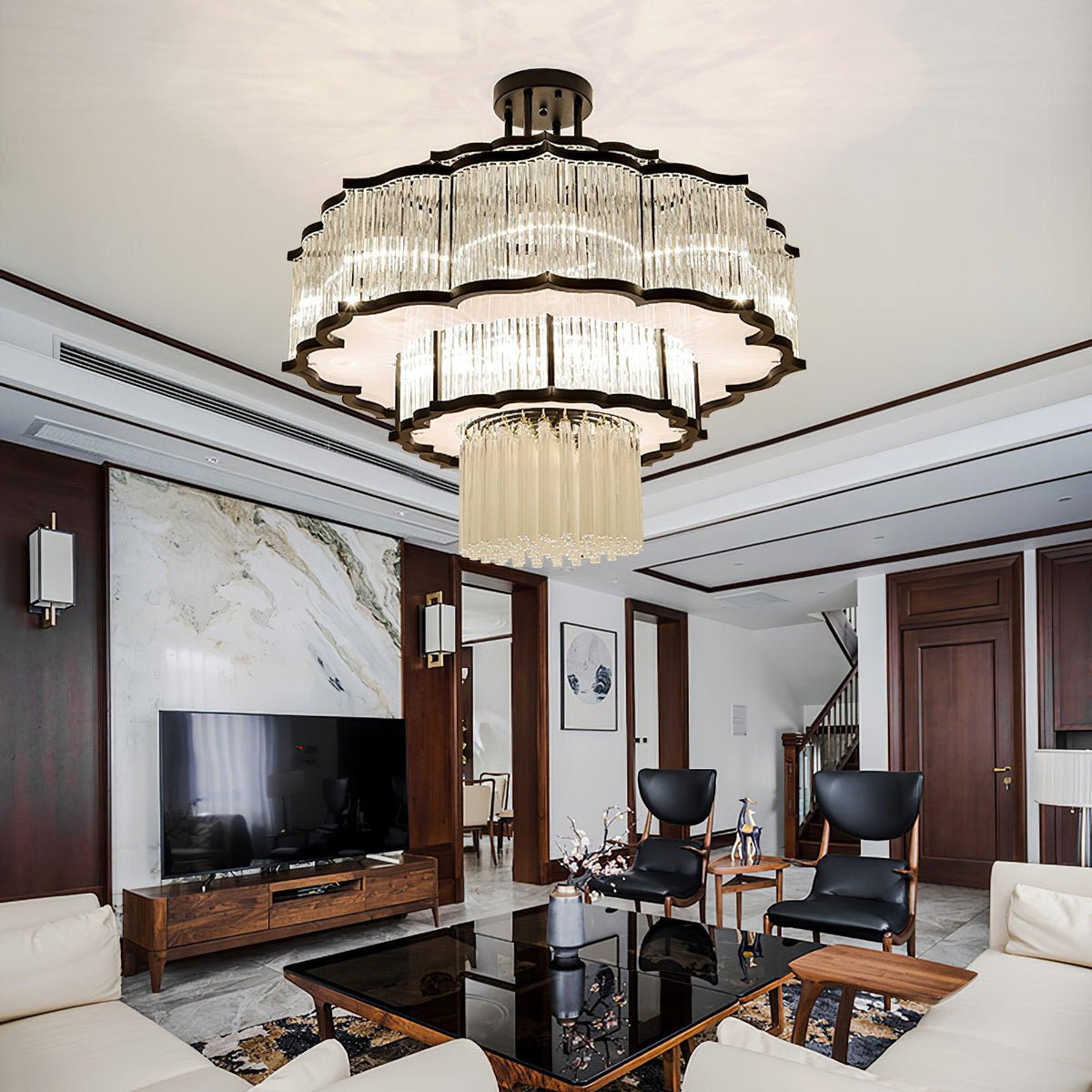 Eirelaine Chandelier Gold Black Glass