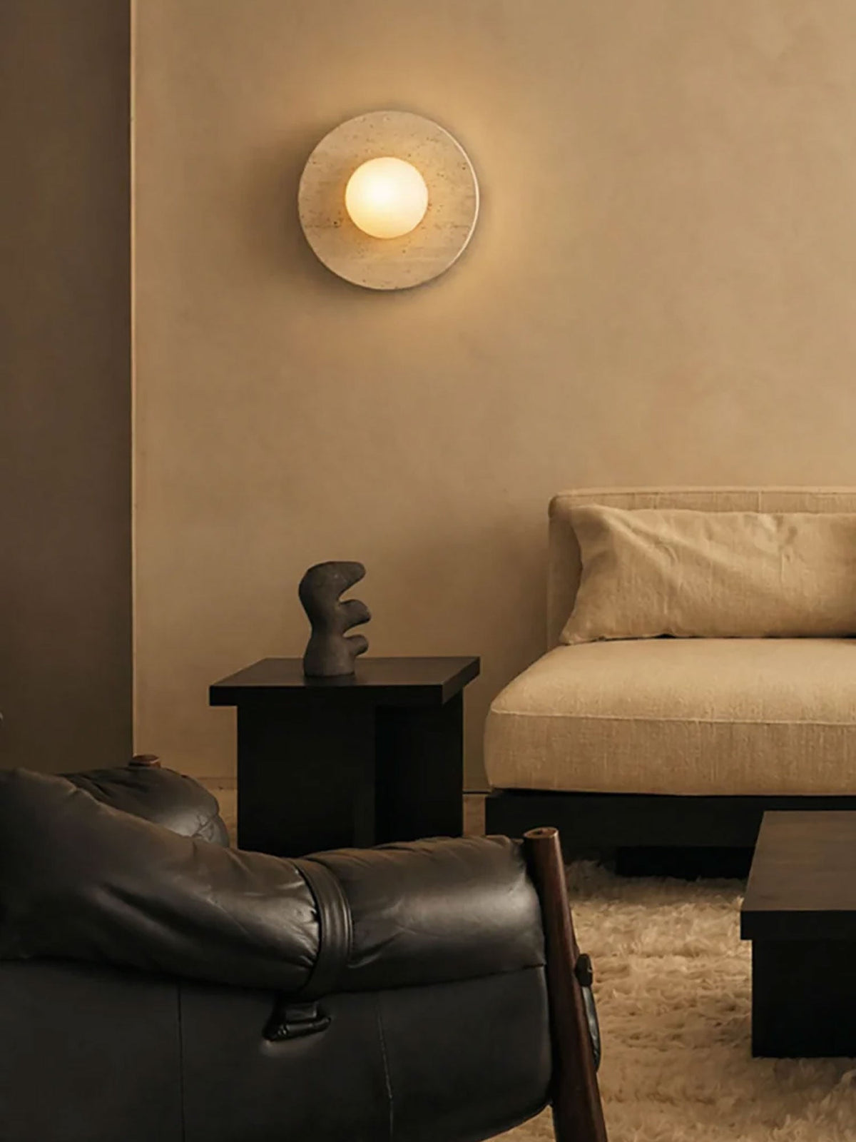 Neranenne Round Stone Disc Wall Sconce