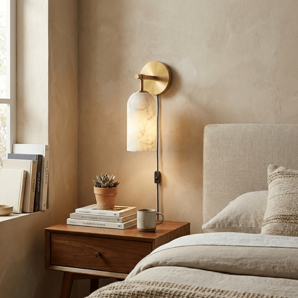 Zokel Pillar Alabaster Plug In Indoor Wall Light