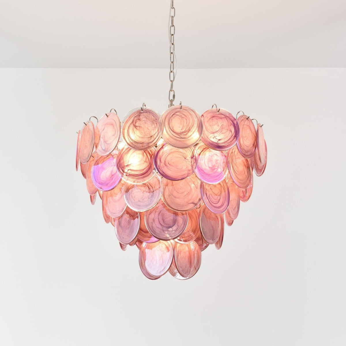 Ault Chandelier Pink Murano Disc Layered Contemporary