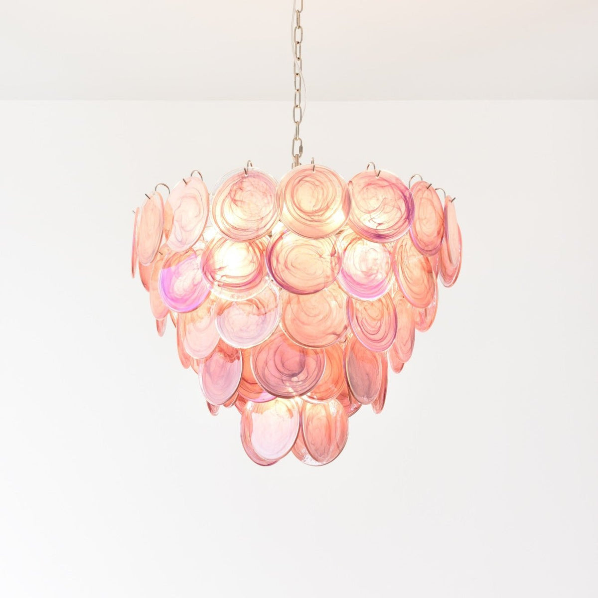 Ault Chandelier Pink Murano Disc Layered Contemporary