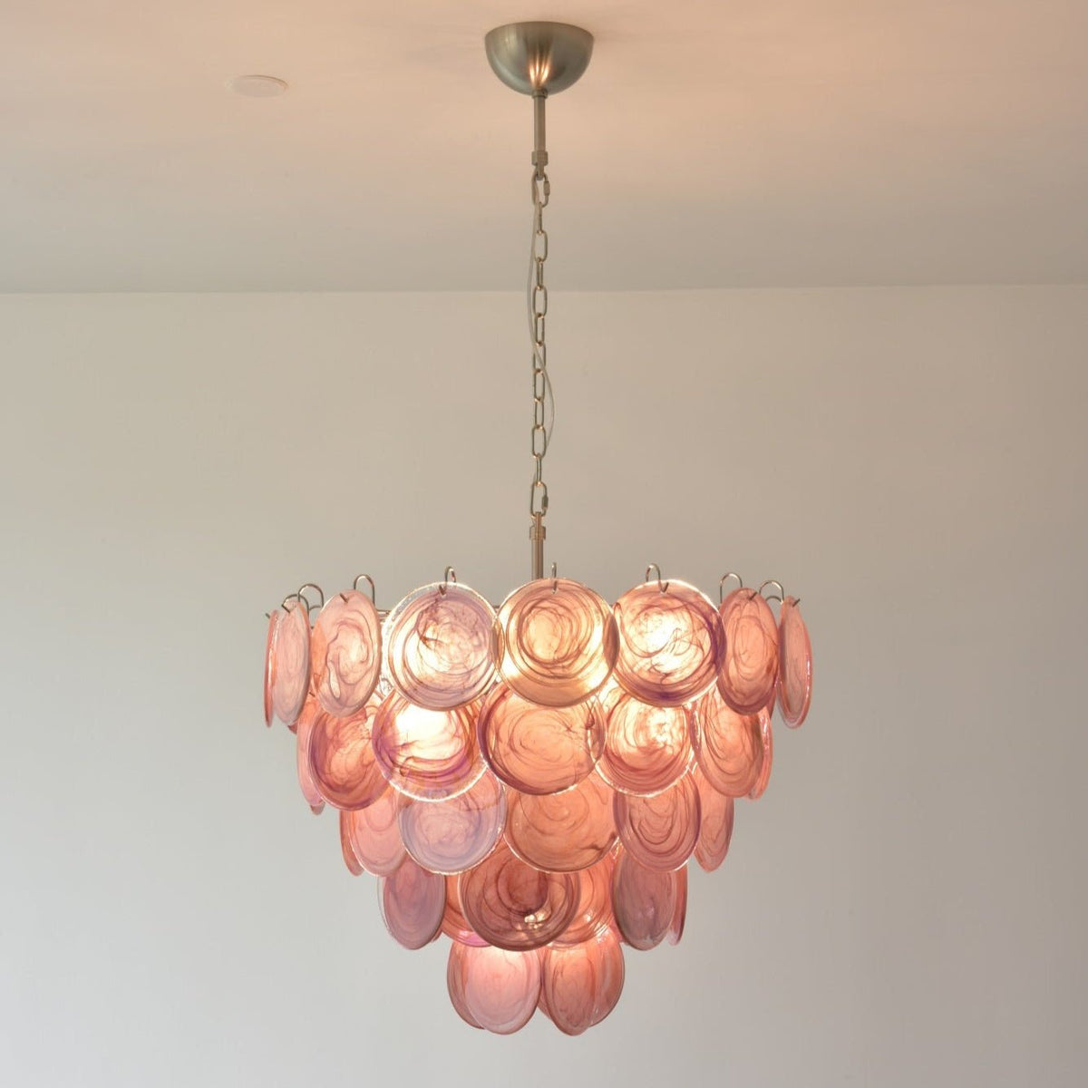 Ault Chandelier Pink Murano Disc Layered Contemporary