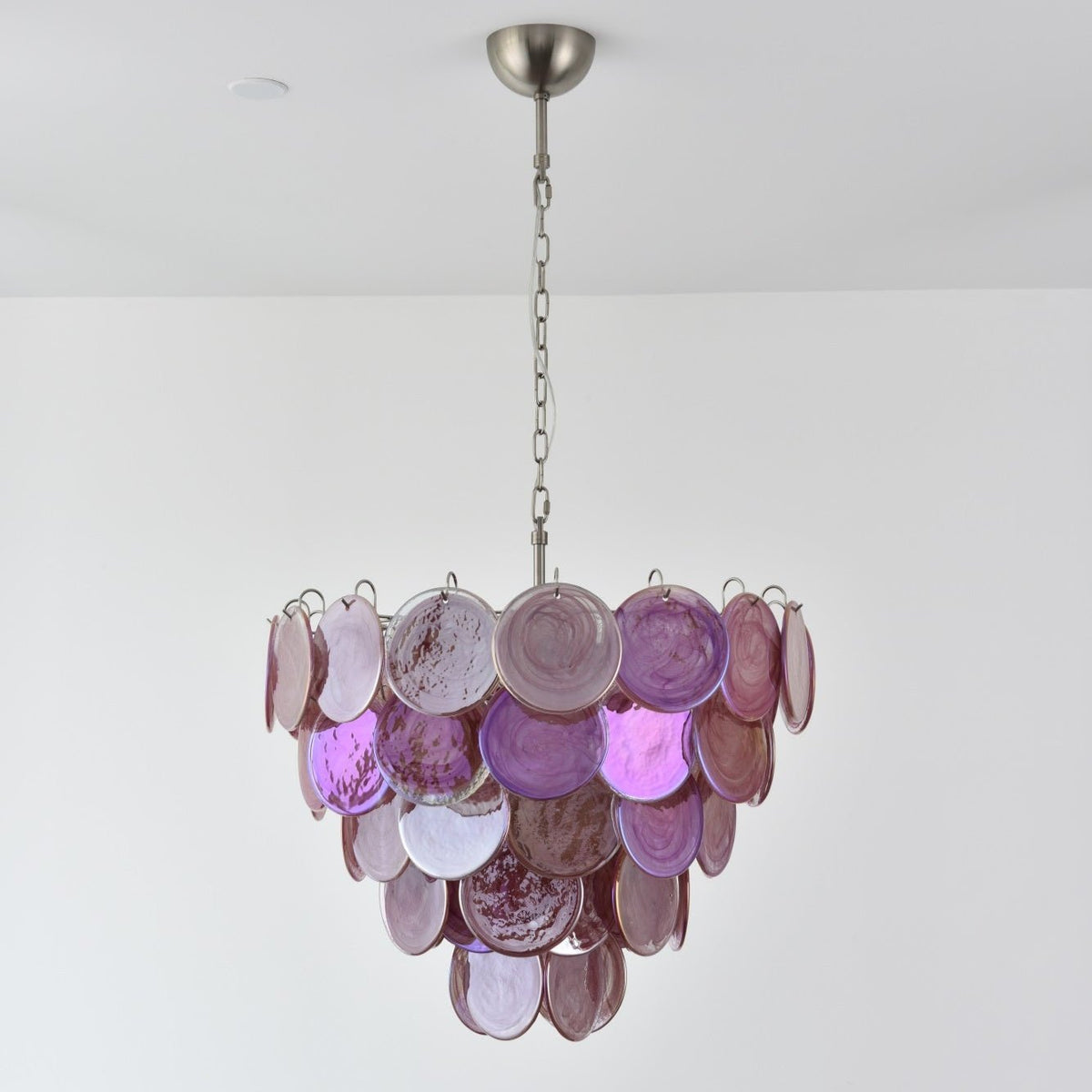 Ault Chandelier Pink Murano Disc Layered Contemporary
