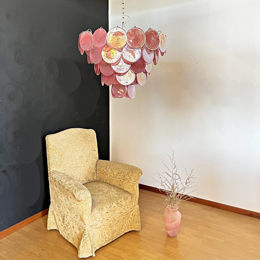 Ault Chandelier Pink Murano Disc Layered Contemporary