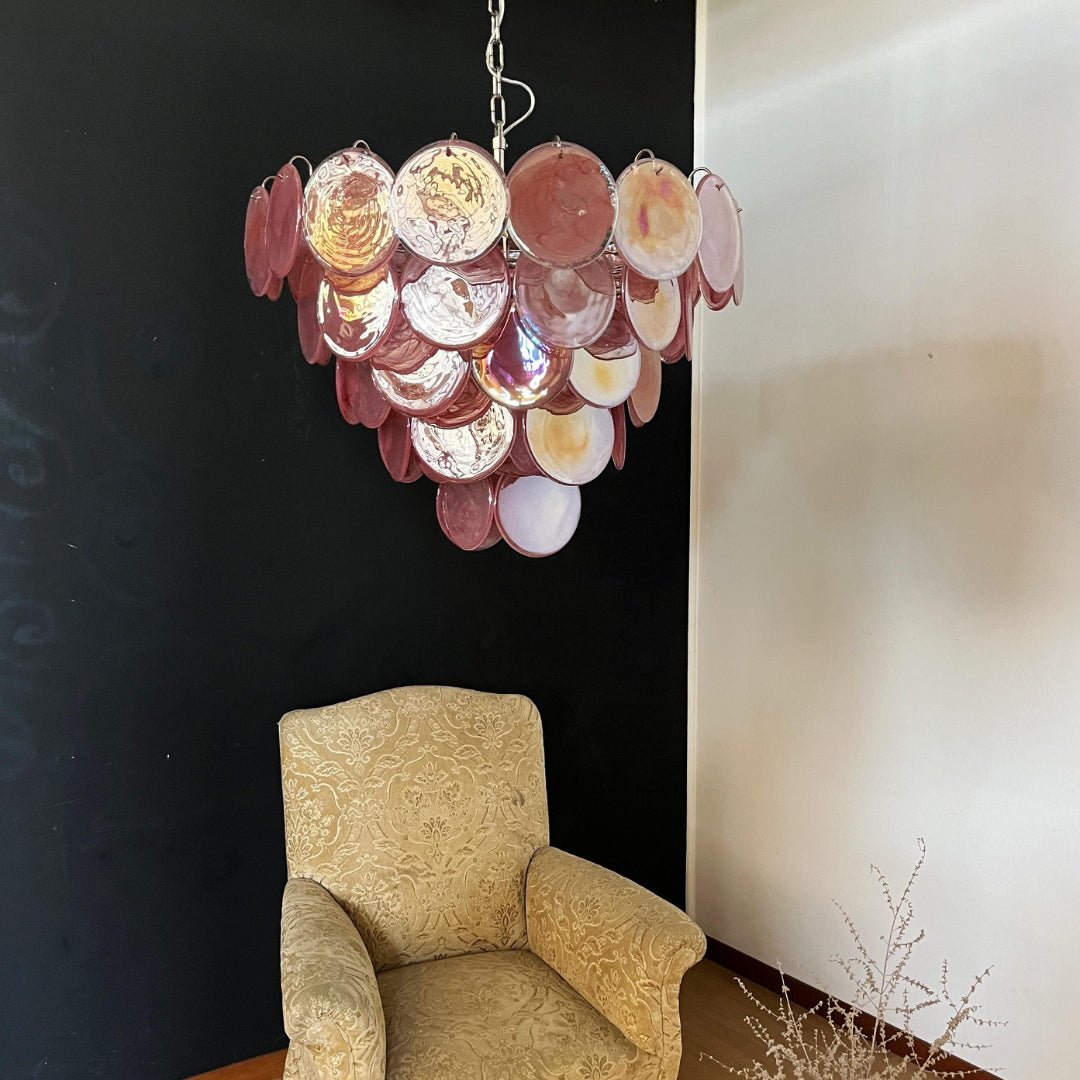 Ault Chandelier Pink Murano Disc Layered Contemporary