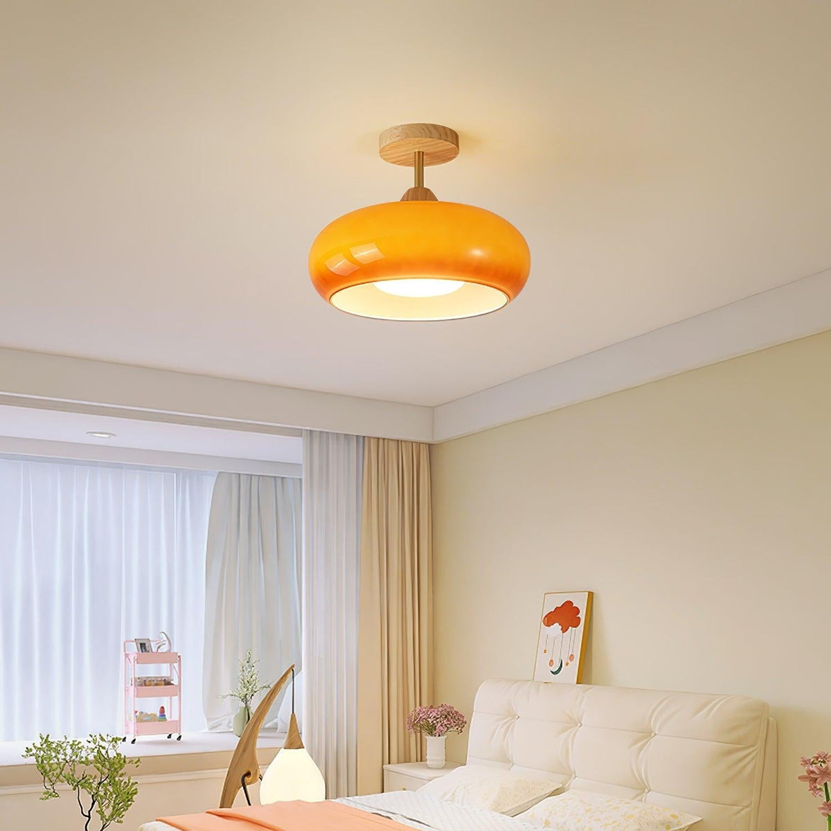 Thalia Flush Mount Ceiling Light Glass Wood &Orange&White