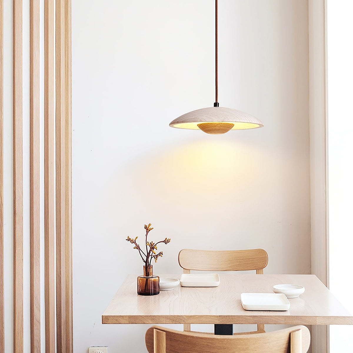 Nadine Wide-Brim Travertine Pendant Light