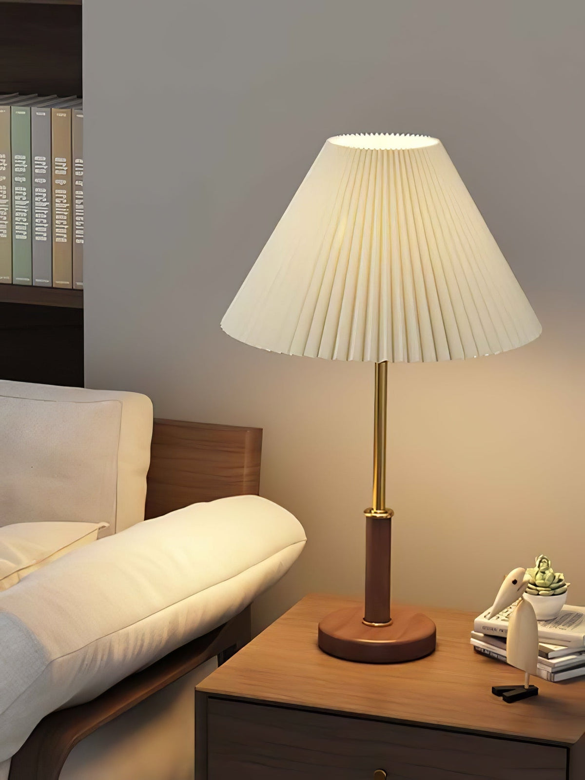 Fiora Pleated Walnut Table Lamp