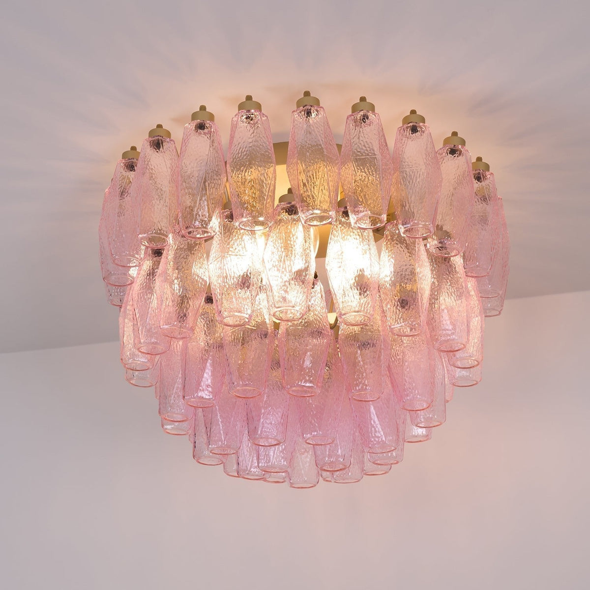 Celelaya Ceiling Lamp Poliedri Pink Murano Glass Layered Flush Mount