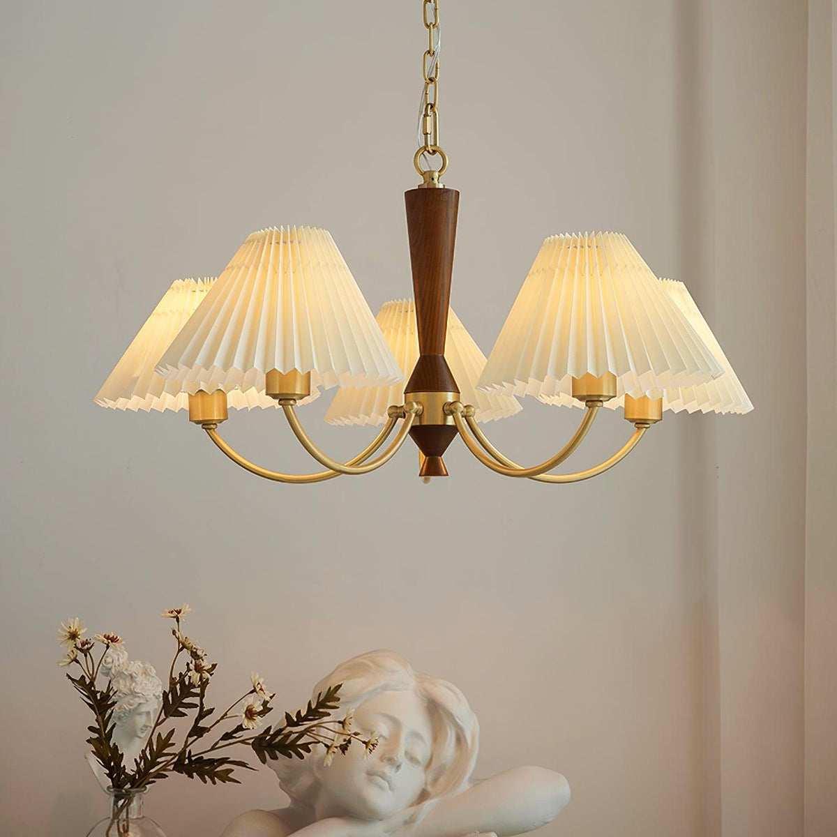 Elaorira Chandelier White Pleated Lampshades