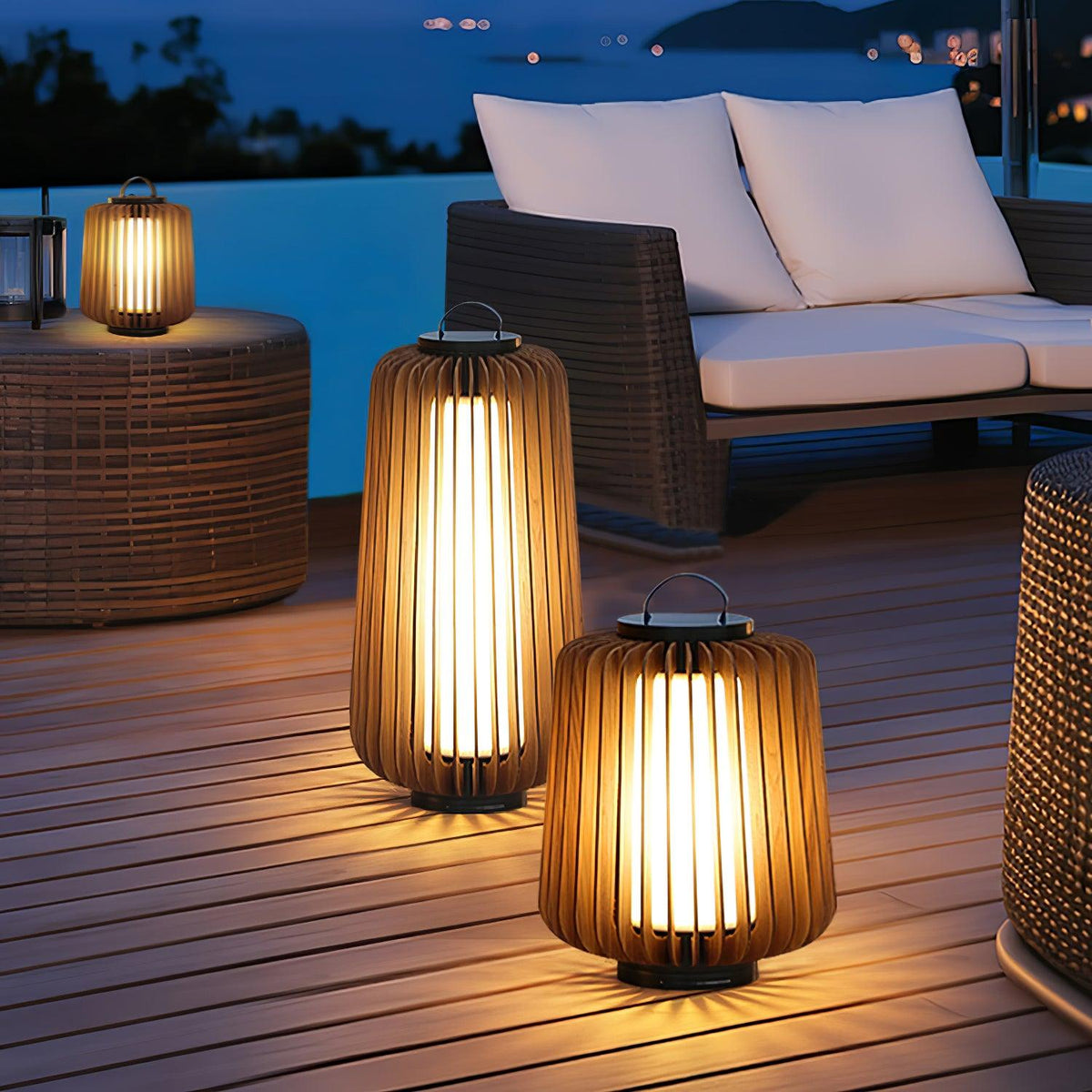 Elvelian Portable Rechargeable Wood Lantern Outdoor Light
