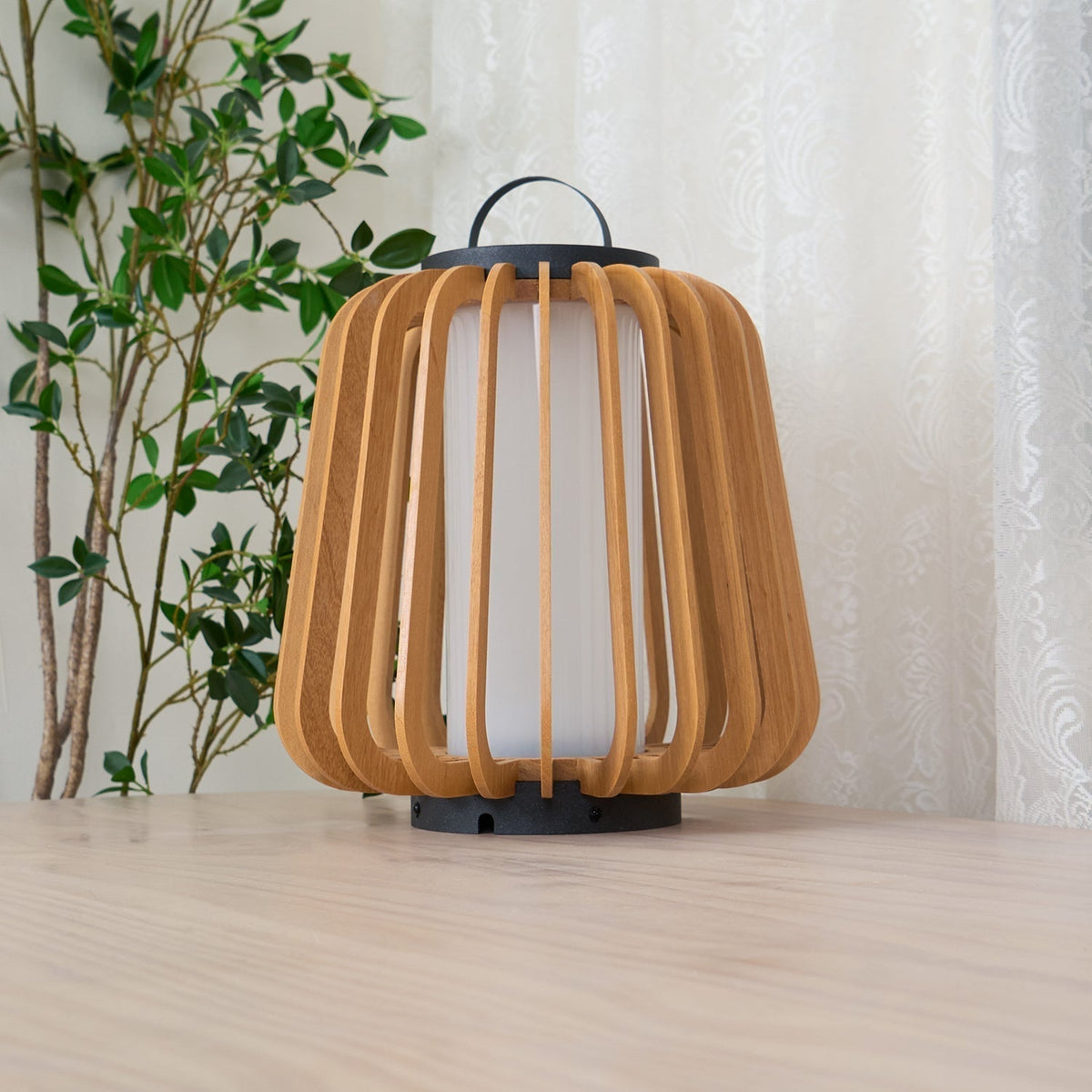 Elvelian Portable Rechargeable Wood Lantern Outdoor Light