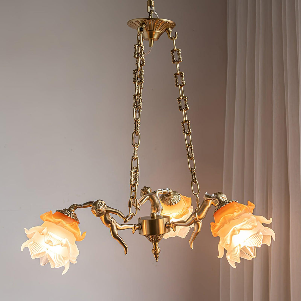 Solisira Chandelier Brass Suspension Floral Vintage