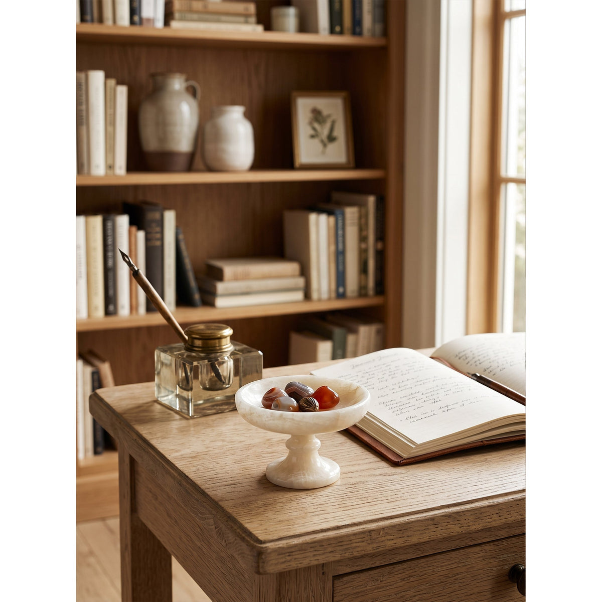 Henswick White Onyx Pedestal Bowl